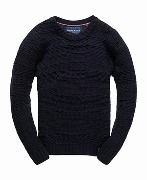 Superdry Nordic Textured Crew Neck Férfi Ugró Sötétkék | BQFIK4367